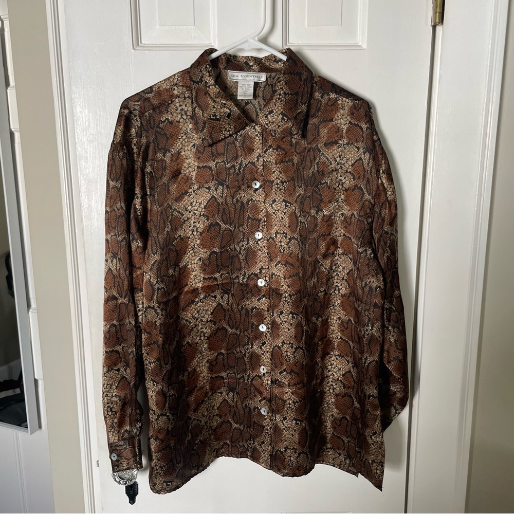 Vintage Silk Snake Print Button Down Shirt